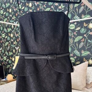 White House Black Market Black Strapless Lace Peplum Dress with Belt